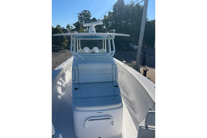  Yacht Photos Pics 2023 Jupiter 40 boat with sleek white seating and modern design.