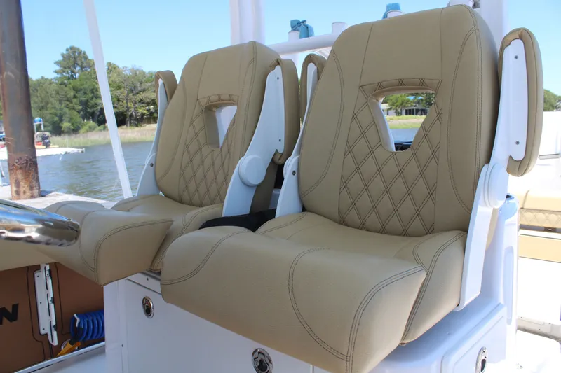  Yacht Photos Pics 2024 Sportsman Open 282 Center Console, beige leather seats.