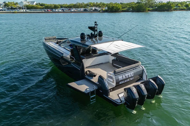 Matzu Yacht Photos Pics 2023 Azimut Verve 47 luxury yacht on water, featuring sleek design and powerful engines.