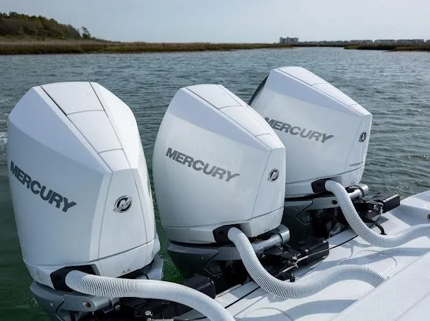  Yacht Photos Pics Triple Mercury outboard engines on a 2025 Yellowfin 34 Offshore boat.