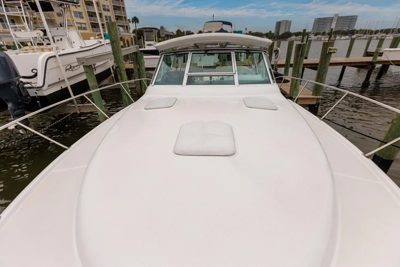 Last Call Yacht Photos Pics 2001 Tiara Yachts 3500 Open docked at marina, showcasing sleek design.