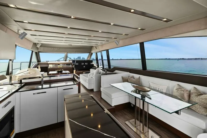 Be As You Are Xl Yacht Photos Pics Luxurious interior of 2017 Prestige 680 Flybridge yacht with panoramic ocean views.