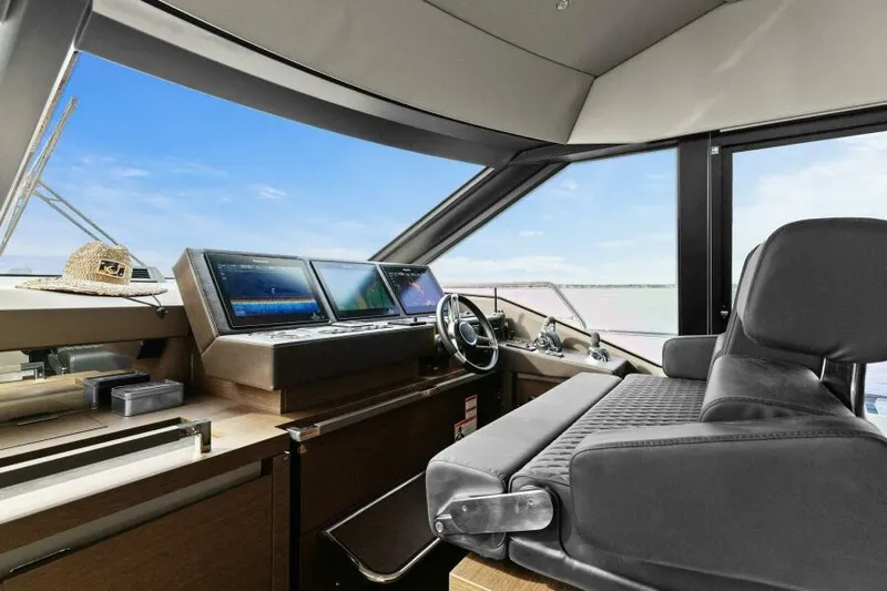 Be As You Are Xl Yacht Photos Pics Luxurious 2017 Prestige 680 Flybridge yacht cockpit with modern navigation systems.