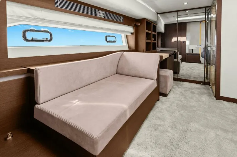 Be As You Are Xl Yacht Photos Pics Luxurious interior of 2017 Prestige 680 Flybridge yacht with plush seating and modern design.