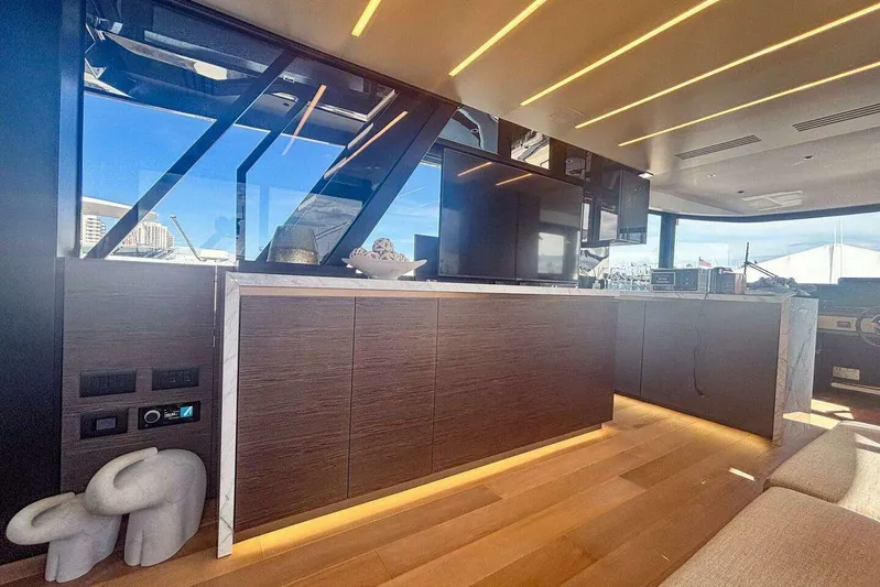  Yacht Photos Pics Luxurious interior of 2024 Explorer EX62 yacht with modern design and elegant lighting.