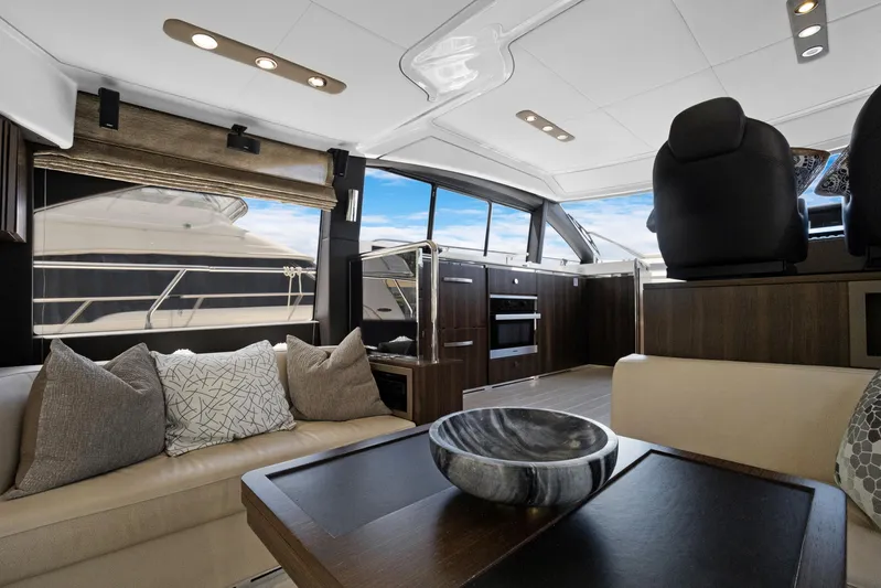  Yacht Photos Pics Luxurious interior of 2019 Azimut 50 Fly yacht with modern furnishings and elegant design.