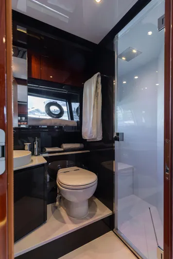  Yacht Photos Pics Luxurious 2022 Riva Dolceriva yacht bathroom with modern fixtures and elegant design.