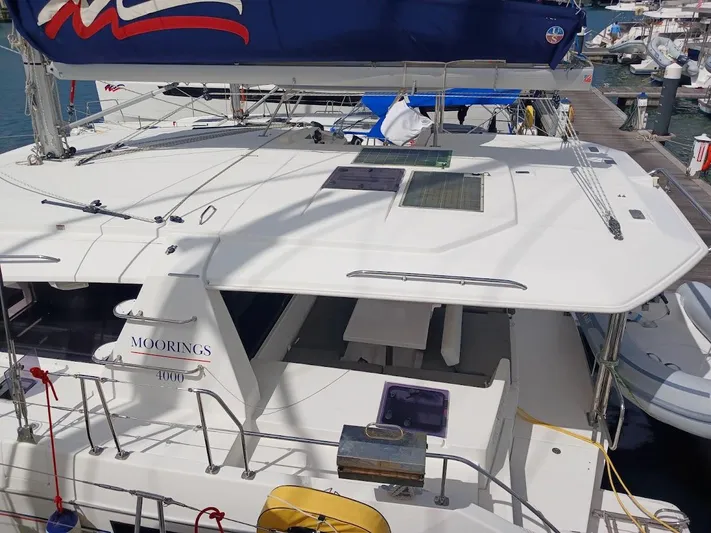 Bendigo Yacht Photos Pics Leopard 40 catamaran, 2021 model, docked at marina with visible deck and equipment.