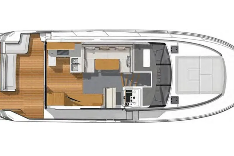 Fret Knot Yacht Photos Pics 2024 Beneteau Swift Trawler 41 Sedan interior layout, featuring spacious living and kitchen areas.