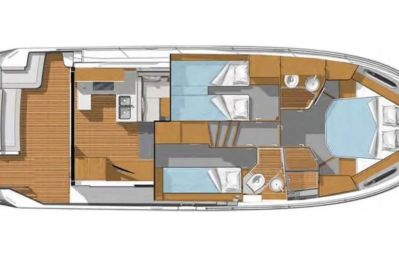Fret Knot Yacht Photos Pics Floor plan of 2024 Beneteau Swift Trawler 41 Sedan, featuring cabins and living areas.