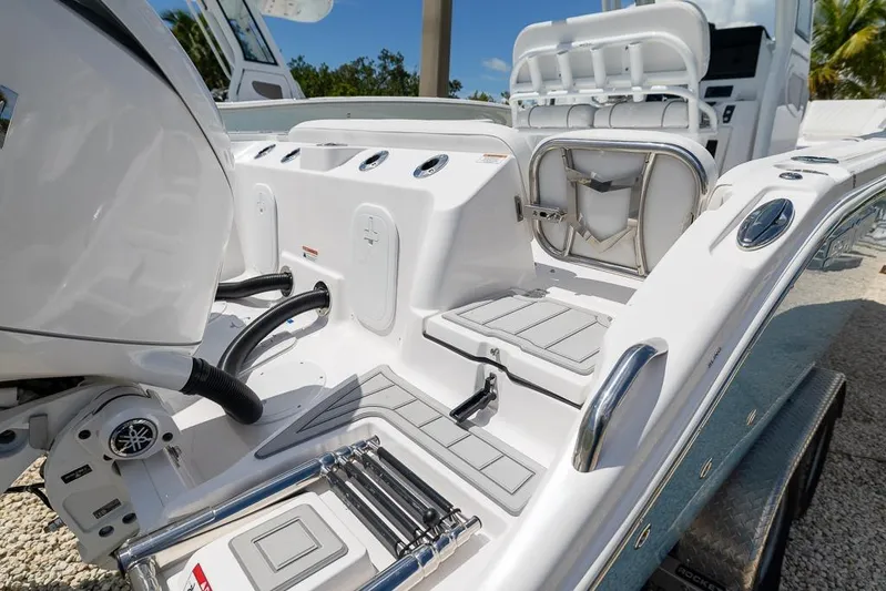  Yacht Photos Pics 2026 Sea Fox 268 Commander boat interior with seating and engine details.