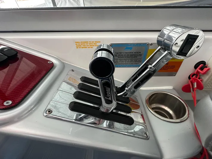  Yacht Photos Pics Throttle controls of a 2008 Formula 353 FASTech boat cockpit.