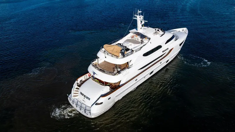 True North Yacht Photos Pics 2011 Hargrave Tri Deck yacht cruising on open water.