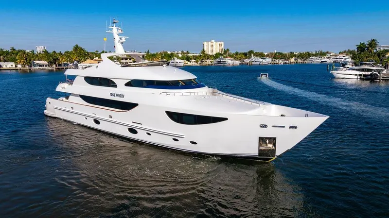 True North Yacht Photos Pics Luxurious 2011 Hargrave Tri Deck yacht cruising on a sunny day.