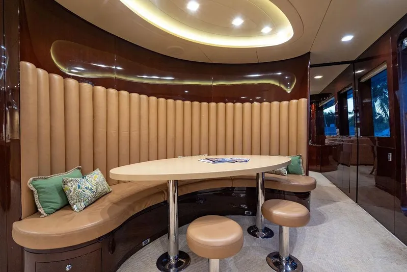 True North Yacht Photos Pics Luxurious interior of 2011 Hargrave Tri Deck yacht with elegant seating and modern design.