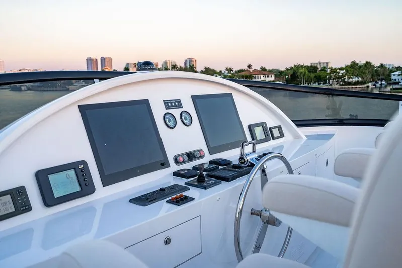 True North Yacht Photos Pics Control panel of a 2011 Hargrave Tri Deck yacht with modern navigation equipment.