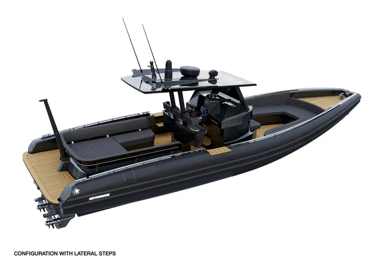 Black Shiver 100 Yacht Photos Pics 2025 Novamarine Black Shiver 100 Diesel boat with lateral steps, sleek design, and modern features.