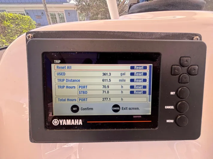  Yacht Photos Pics Yamaha boat display showing trip data on a 2015 Pursuit S280.
