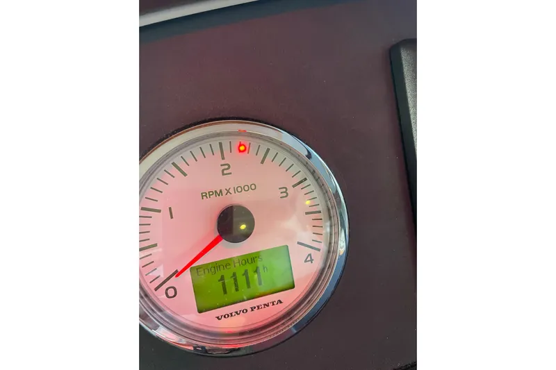 Miss Adventure Yacht Photos Pics Volvo Penta tachometer showing 111 engine hours on 2013 Beneteau Swift Trawler 44.