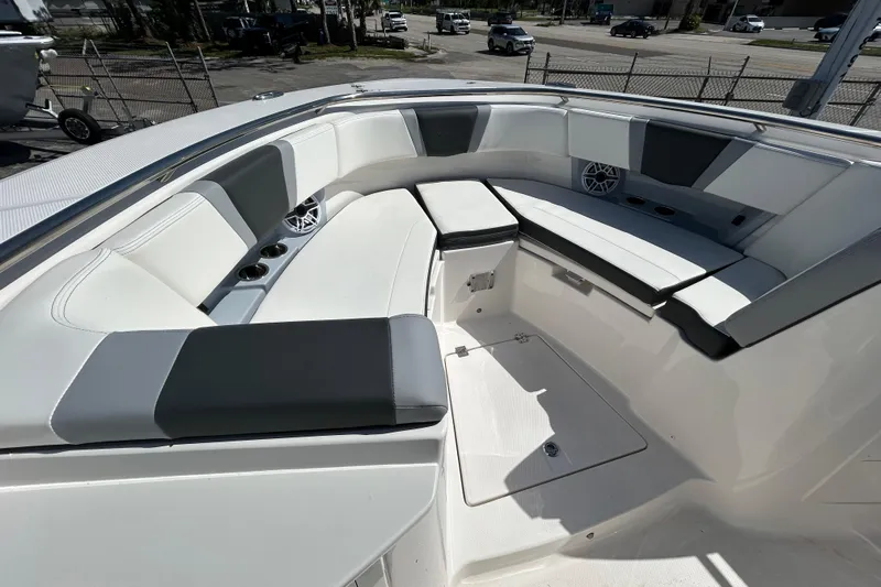 Yacht Photos Pics 2026 Robalo R360 Center Console boat interior with spacious seating and modern design.