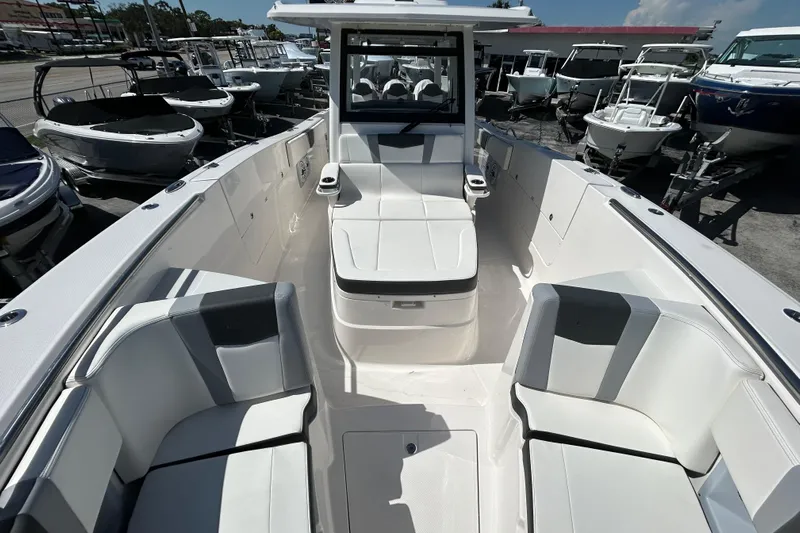  Yacht Photos Pics 2026 Robalo R360 Center Console boat interior with sleek seating and modern design.