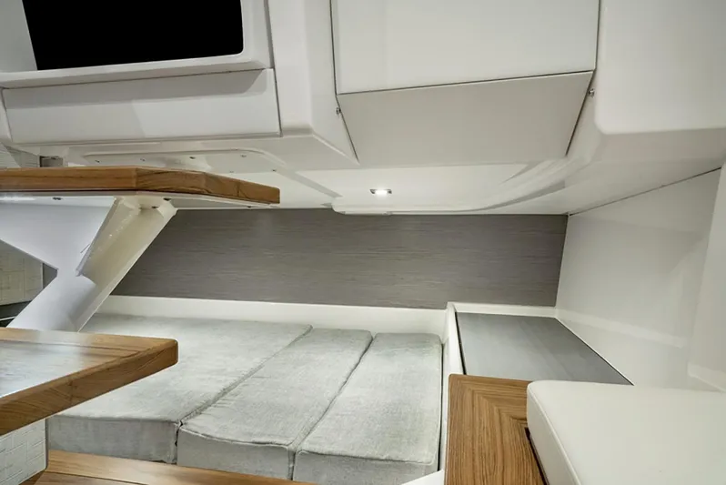 Str8to Yacht Photos Pics Manufacturer Provided Image: Interior cabin of 2025 Tiara Yachts 43 LS, featuring modern design and comfortable seating.