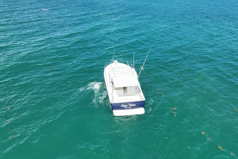  Yacht Photos Pics 2005 Tiara Yachts 3200 Open cruising on clear blue ocean waters.