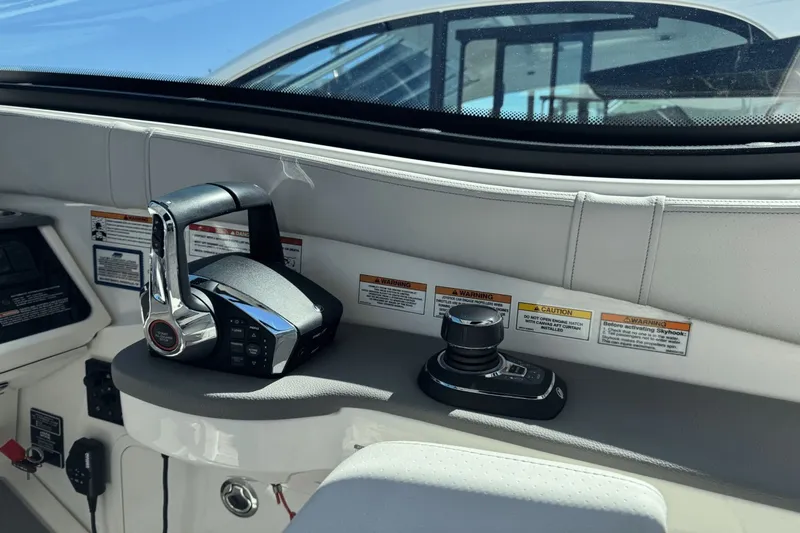 Yacht Photos Pics 2023 Sea Ray 320 Sundancer helm controls with joystick and throttle.