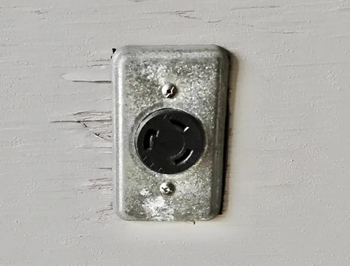  Yacht Photos Pics Old metal electrical outlet on a weathered wooden wall, Custom Boathouse, 2013.