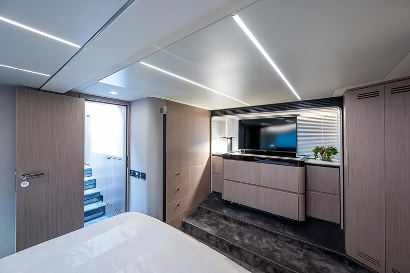 Liquid Asset Yacht Photos Pics Luxurious interior of 2020 Azimut 66 yacht with modern design and sleek furnishings.