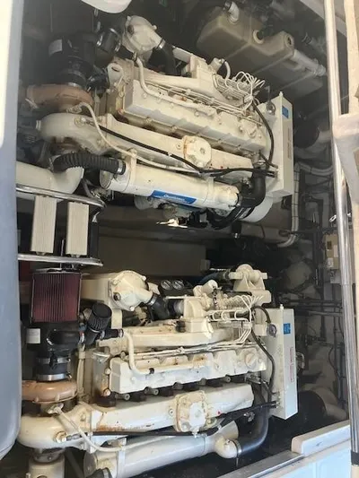  Yacht Photos Pics Engine room of 2003 Sea Ray 420 Sundancer with twin engines.