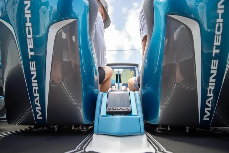  Yacht Photos Pics 2024 MTI 440X boat interior with Marine Technology branding and digital display.