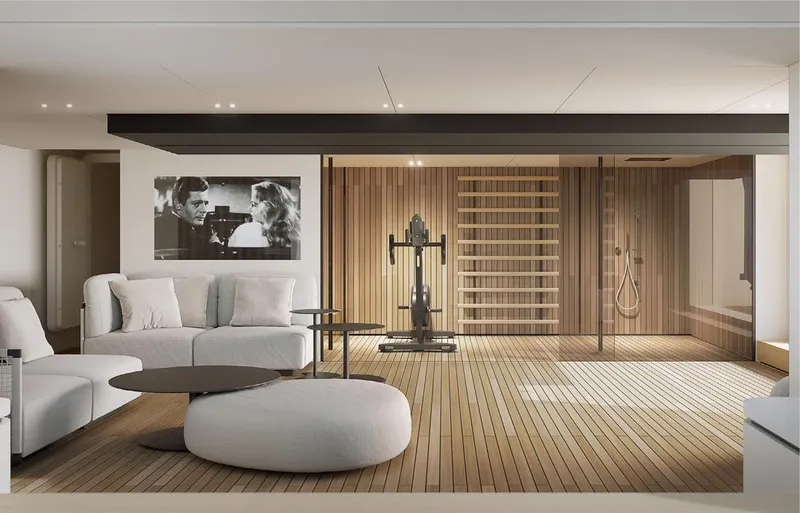 Doge 400 Yacht Photos Pics Luxurious yacht interior with modern gym, Ocean King Doge 400, 2027 model.