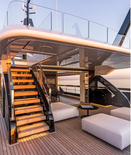 Doge 400 Yacht Photos Pics Luxurious Ocean King Doge 400 yacht deck with modern seating and elegant staircase, 2027 model.