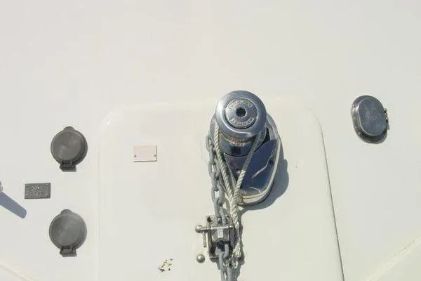  Yacht Photos Pics Anchor winch on 1996 Viking 50 Convertible yacht deck.