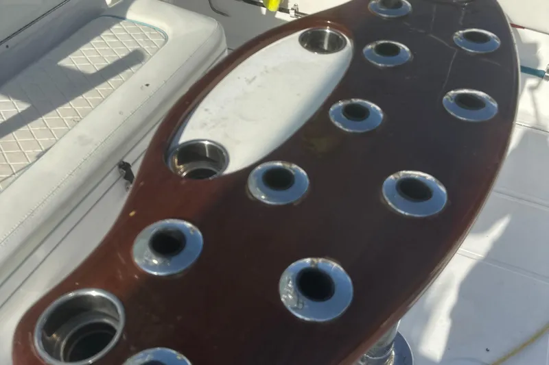  Yacht Photos Pics Fishing rod holders on a 2017 Sea Hunter 39 boat deck.