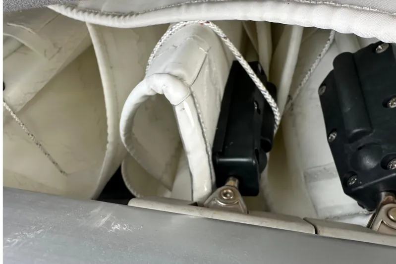 Big Enough Yacht Photos Pics Close-up of 2014 Fountaine Pajot Helia 44 sailboat rigging and hardware components.