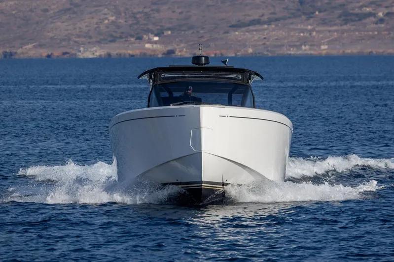 M/y Ida Yacht Photos Pics 2021 Pardo Yachts 50 cruising on open water, front view.