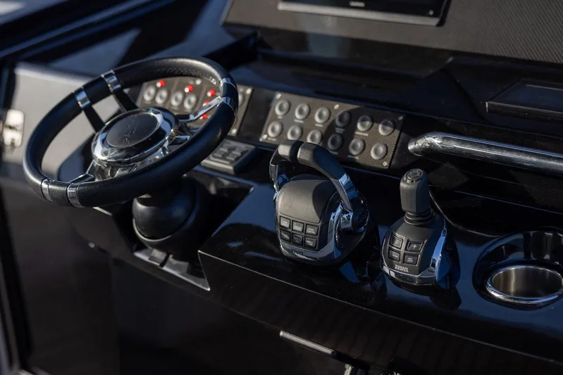 M/y Ida Yacht Photos Pics Cockpit of 2021 Pardo Yachts 50, featuring steering wheel and control panel.