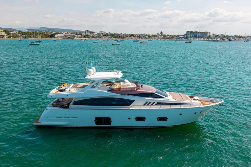 Papaito Yacht Photos Pics Luxurious 2013 Ferretti Yachts 800 cruising on serene blue waters.