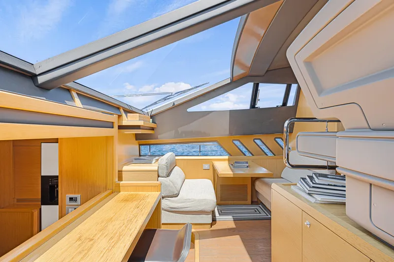 Papaito Yacht Photos Pics Luxurious interior of 2013 Ferretti Yachts 800 with modern design and panoramic windows.