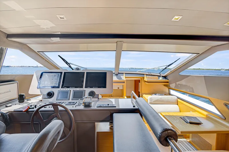 Papaito Yacht Photos Pics Luxurious 2013 Ferretti Yachts 800 helm with modern navigation systems and panoramic views.