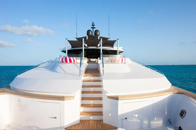 No Bad Ideas Yacht Photos Pics Luxurious Trinity Yachts Trinity 160, 2000 model, cruising on serene blue waters.