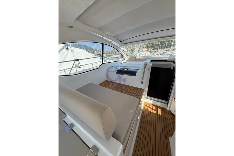 M Yacht Photos Pics Luxurious interior of 2019 Azimut Atlantis 45 yacht with sleek design and wooden flooring.