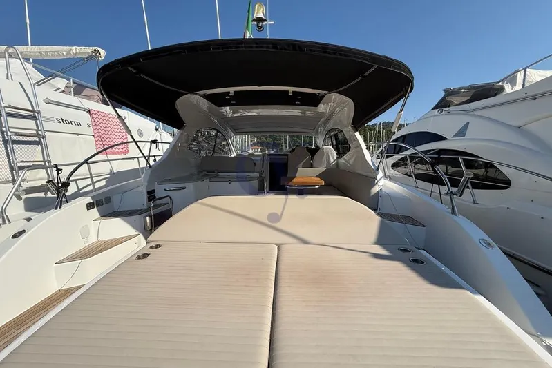 M Yacht Photos Pics 2019 Azimut Atlantis 45 yacht with spacious deck and sleek design in marina.