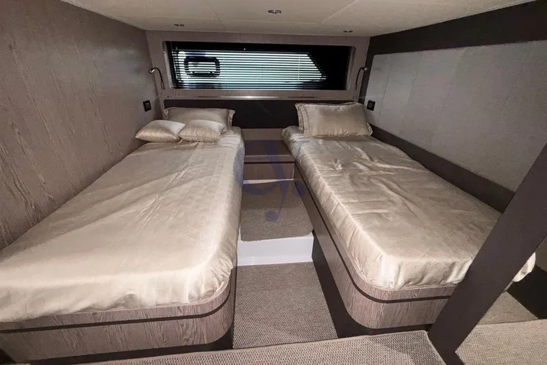 M Yacht Photos Pics Luxurious twin cabin interior of 2019 Azimut Atlantis 45 yacht.