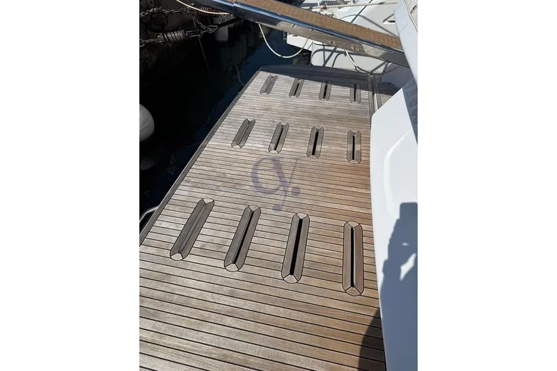 M Yacht Photos Pics Teak deck of 2019 Azimut Atlantis 45 yacht, featuring sleek design and modern finish.