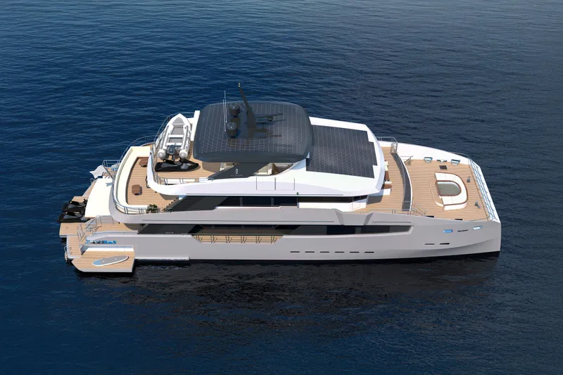  Yacht Photos Pics Luxurious 2028 CL Yachts CLC115 yacht on serene ocean waters.