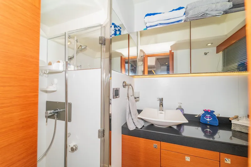  Yacht Photos Pics Luxurious bathroom in 2013 Prestige 500 S yacht with modern fixtures and elegant design.