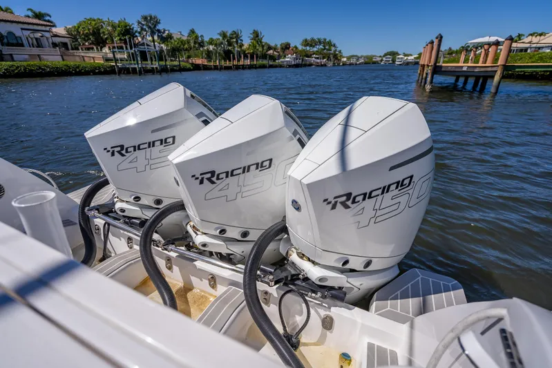 Yacht Photos Pics Triple Mercury Racing 450R engines on a 2020 Intrepid 407 Cuddy boat.